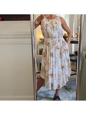 J. Jill Paisley Blouson Midi Dress Medium Boho Rayon Floral Cottagecore Coastal